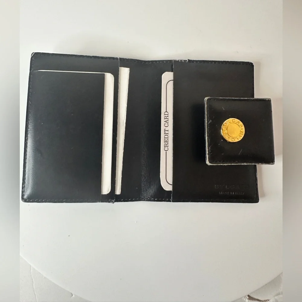 BVLGARI Card Case Black and Gold Patent Leather